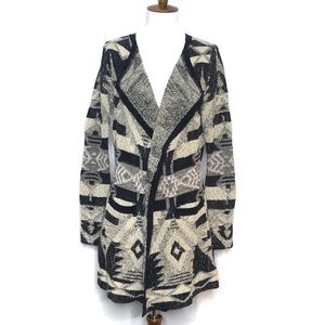Lucky Brand Tan/Black Tribal Print Cardigan Large